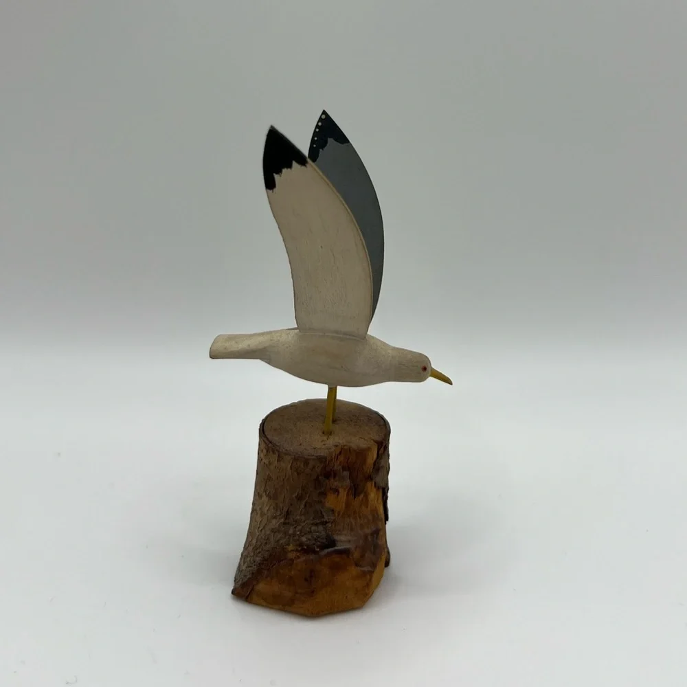 Handmade Vintage Seagull Bird In Flight Wooden Carved Figurine Collectible Uniqu